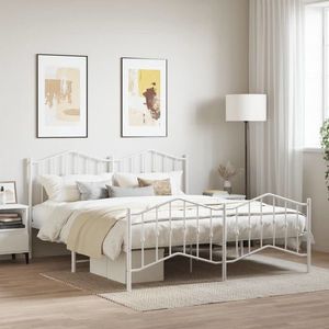vidaXL Cadru pat metalic cu tăblie de cap/picioare , alb, 160x200 cm imagine