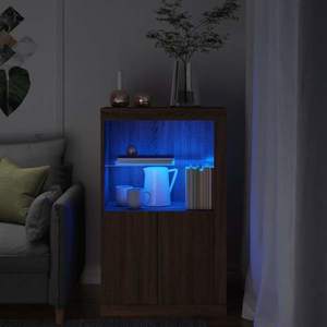 vidaXL Dulap lateral cu lumini LED, stejar maro, lemn prelucrat imagine
