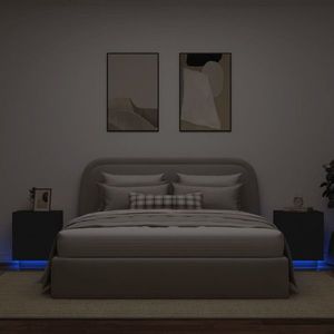 vidaXL Noptiere cu lumini LED, 2 buc., negru, lemn prelucrat imagine