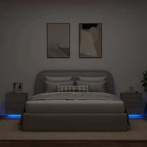 vidaXL Noptiere cu lumini LED, 2 buc., sonoma gri, lemn prelucrat imagine