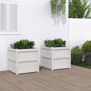 vidaXL Jardiniere de grădină, 2 buc., alb, lemn masiv de pin imagine
