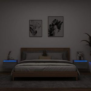 vidaXL Noptiere montate pe perete cu lumini LED, 2 buc., sonoma gri imagine