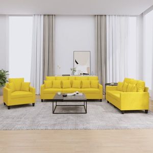 vidaXL Set de canapele cu perne, 3 piese, galben deschis, textil imagine