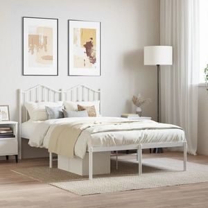 vidaXL Cadru de pat metalic cu tăblie, alb, 120x200 cm imagine