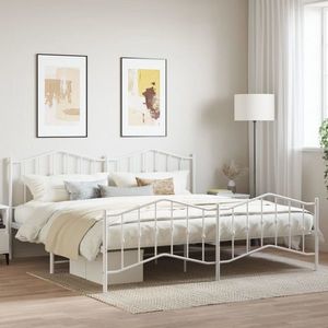 vidaXL Cadru pat metalic cu tăblie de cap/picioare , alb, 193x203 cm imagine
