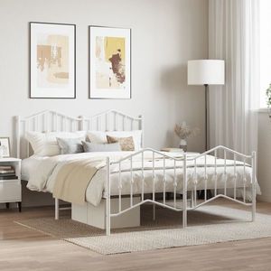 vidaXL Cadru pat metalic cu tăblie de cap/picioare , alb, 135x190 cm imagine