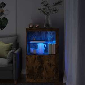 vidaXL Dulap lateral cu lumini LED, stejar fumuriu, lemn prelucrat imagine