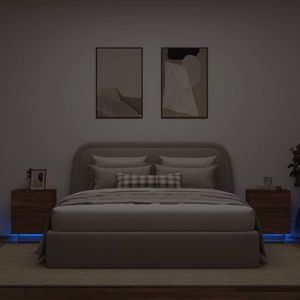 vidaXL Noptiere cu lumini LED, 2 buc., stejar maro, lemn prelucrat imagine