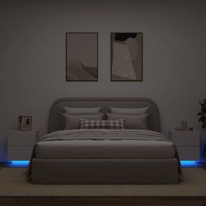 vidaXL Noptiere cu lumini LED, 2 buc., alb, lemn prelucrat imagine