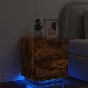 vidaXL Noptieră cu lumini LED, stejar fumuriu, lemn prelucrat imagine