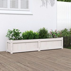vidaXL Jardinieră de grădină, alb, 150x31x31 cm, lemn masiv de pin imagine