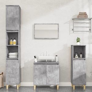 vidaXL Set mobilier de baie, 3 piese, gri beton, lemn compozit imagine