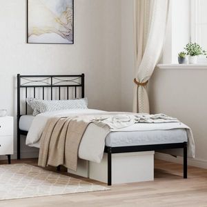 vidaXL Cadru de pat metalic cu tăblie, negru, 75x190 cm imagine