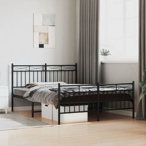 vidaXL Cadru pat metalic cu tăblie de cap/picioare, negru, 140x200 cm imagine