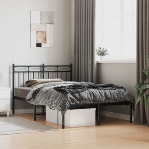 vidaXL Cadru de pat metalic cu tăblie, negru, 120x190 cm imagine