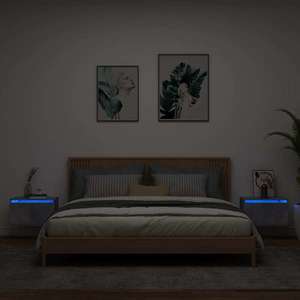 vidaXL Noptiere montate pe perete cu lumini LED, 2 buc., gri beton imagine