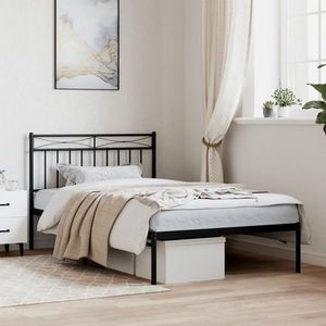 vidaXL Cadru de pat din metal cu tăblie, negru, 100x200 cm imagine