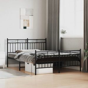 vidaXL Cadru pat metalic cu tăblie de cap/picioare, negru, 135x190 cm imagine