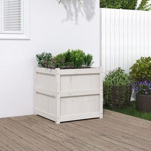 vidaXL Jardinieră de grădină, alb, 60x60x60 cm, lemn masiv de pin imagine