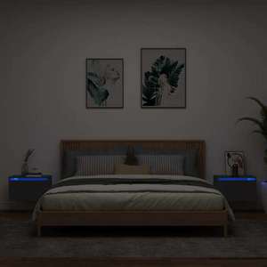 vidaXL Noptiere montate pe perete cu lumini LED, 2 buc., negru imagine