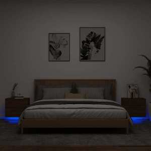 vidaXL Noptiere montate pe perete cu lumini LED, 2 buc., stejar maro imagine