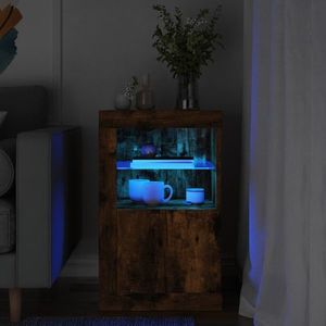 vidaXL Dulap lateral cu lumini LED, stejar fumuriu, lemn prelucrat imagine
