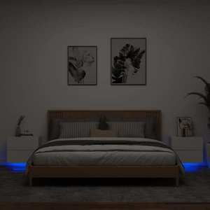 vidaXL Noptiere montate pe perete cu lumini LED, 2 buc., alb imagine