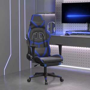 vidaXL Scaun de gaming cu suport picioare, negru/albastru, piele eco imagine