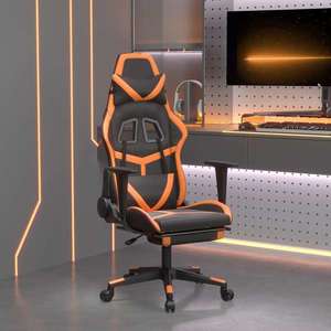 vidaXL Scaun gaming masaj/suport picioare, negru/portocaliu, piele eco imagine
