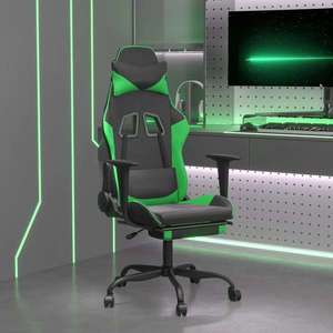 vidaXL Scaun gaming de masaj/suport picioare, negru/verde, piele eco imagine