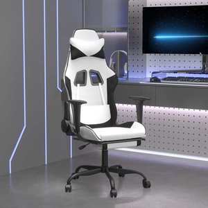 vidaXL Scaun de gaming masaj/suport picioare alb/negru piele eco imagine