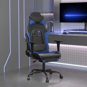 vidaXL Scaun de gaming cu suport picioare, negru/albastru, piele eco imagine