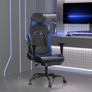 vidaXL Scaun de gaming masaj/suport picioare negru&albastru piele eco imagine
