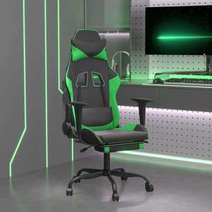 vidaXL Scaun de gaming cu suport picioare negru/verde, piele ecologică imagine
