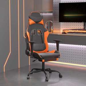vidaXL Scaun de gaming cu suport picioare, negru/oranj, piele eco imagine