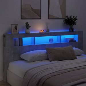 vidaXL Tăblie de pat cu LED, gri beton, 220x18, 5x103, 5 cm, lemn imagine