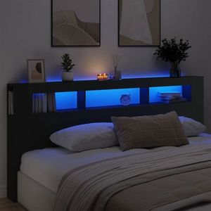 vidaXL Tăblie de pat cu LED, negru, 220x18, 5x103, 5 cm, lemn imagine
