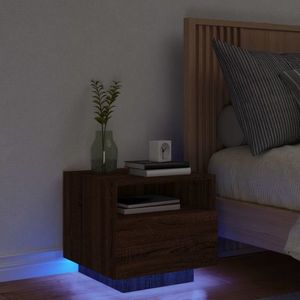 vidaXL Noptieră cu lumini LED, stejar maro, 40x39x37 cm imagine