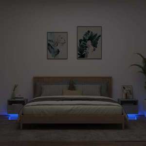 vidaXL Noptiere cu lumini LED, 2 buc., gri beton, 40x39x37 cm imagine