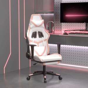 vidaXL Scaun gaming de masaj/suport picioare, alb/roz, piele ecologică imagine