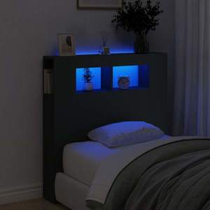 vidaXL Tăblie de pat cu LED, negru, 100x18, 5x103, 5 cm, lemn imagine