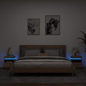 vidaXL Noptiere cu lumini LED, 2 buc., stejar sonoma, 40x39x48, 5 cm imagine