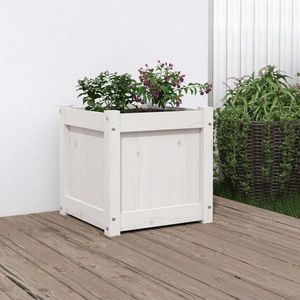 vidaXL Jardiniere de grădină, alb, 40x40x40 cm, lemn masiv pin imagine