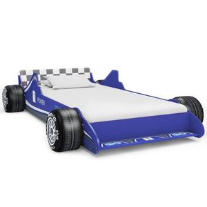 vidaXL Pat pentru copii mașină de curse, albastru, 90 x 200 cm imagine