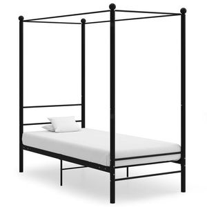 vidaXL Cadru de pat cu baldachin, negru, 100x200 cm, metal imagine