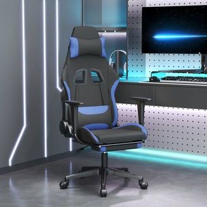 vidaXL Scaun de gaming cu masaj/suport picioare, negru/albastru textil imagine