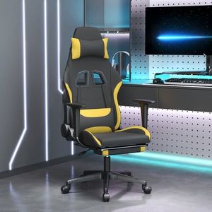 vidaXL Scaun de gaming cu masaj/suport picioare, negru/galben, textil imagine