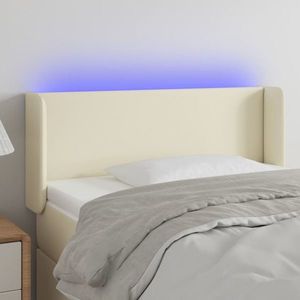 vidaXL Tăblie de pat cu LED, crem, 93x16x78/88 cm, piele ecologică imagine