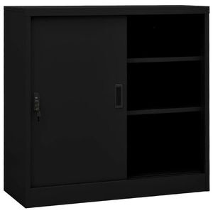 vidaXL Dulap de birou cu ușă glisantă, negru, 90x40x90 cm, oțel imagine