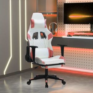 vidaXL Scaun de gaming cu suport picioare, alb/roz, piele ecologică imagine